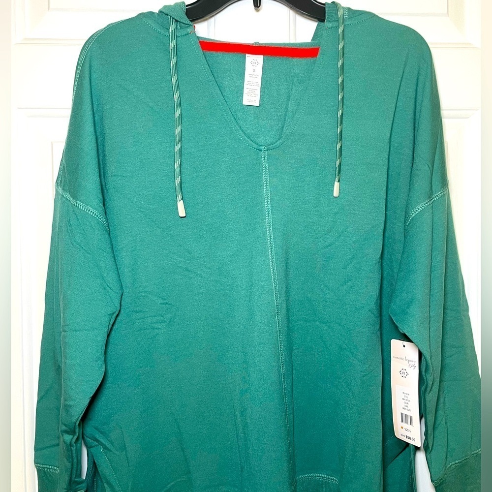 Nanette Lepore Tuni Hoodie Green Small Extra Soft V Neck Oversized NEW Preppy